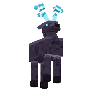 3D render of a dark grey deer with glowing cyan crystal antlers