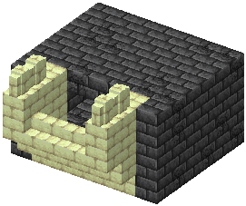 3D render of a small buried deepslate vault with an end stone brick entrance
