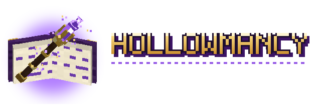 Hollowmancy: a wand crossed over an open spellbook